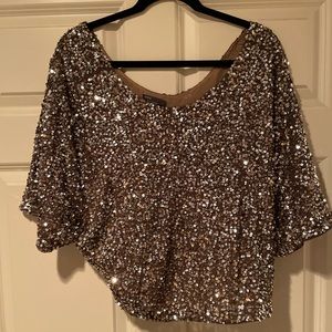 Vince Brown Sequin Off the Shoulder Crop Top